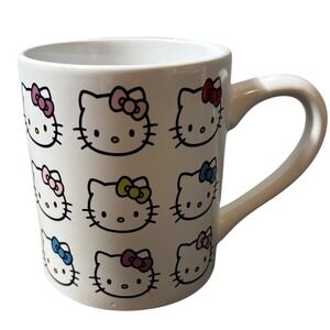 Sanrio Hello Kitty Coffe Mug White with Multiple Hello Kitty Faces 14oz Ceramic